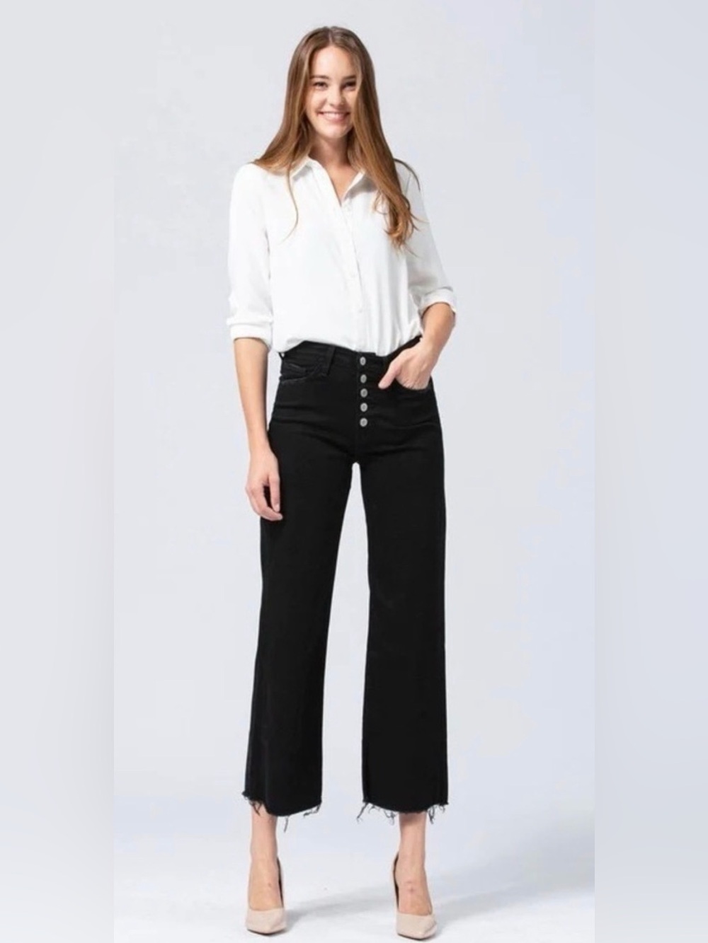 rag & bone Black High-Rise Button-Fly Wide-Leg Jeans
